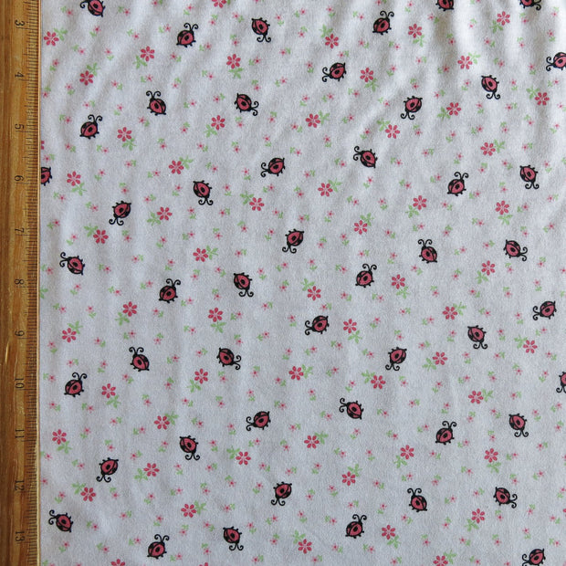 Ladybugs on White Cotton Jersey Knit Fabric