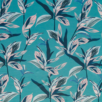 Leaves on Teal Poly Spandex Swimsuit Fabric