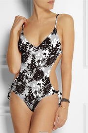 Black and White Floral Bunches Poly Spandex Swimsuit Fabric