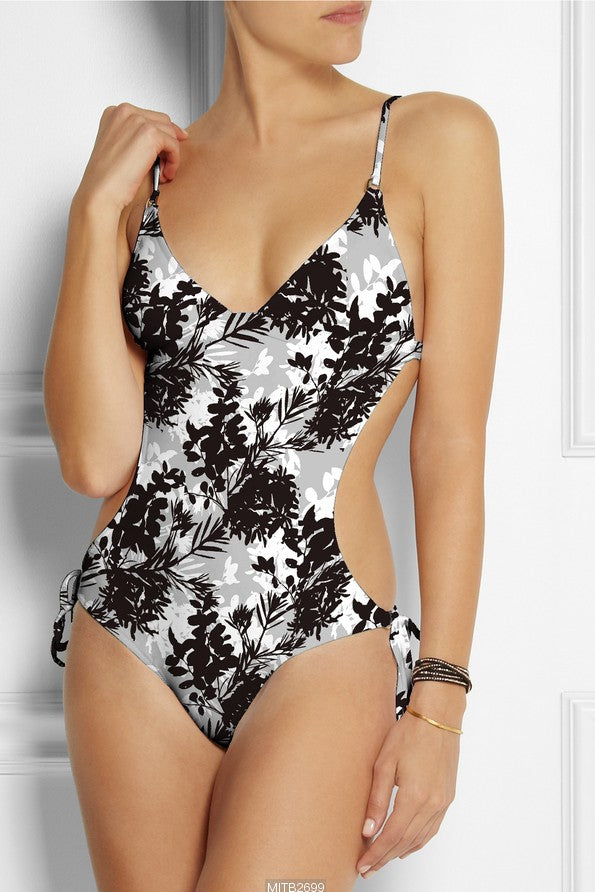 Black and White Floral Bunches Poly Spandex Swimsuit Fabric