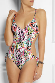 Fluorescent Triangles on Animal Print Poly Spandex Swimsuit Fabric