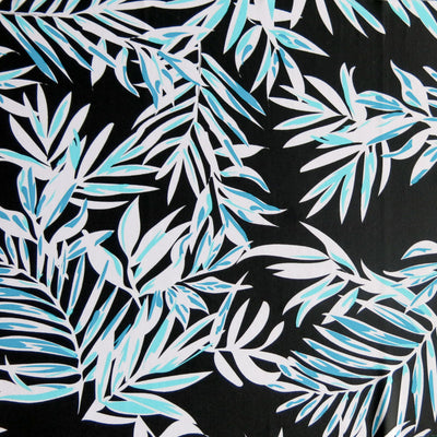 Mint and Aqua Green Foliage on Black Nylon Spandex Swimsuit Fabric