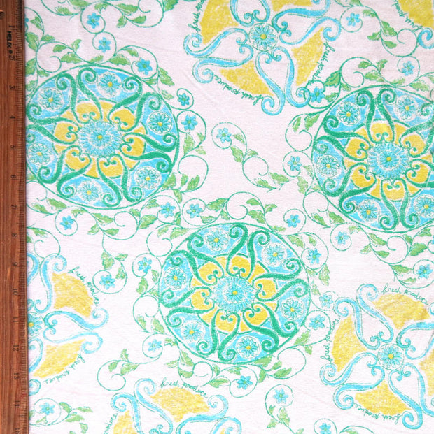 Mint and Yellow Medallion Cotton Lycra Jersey Knit Fabric