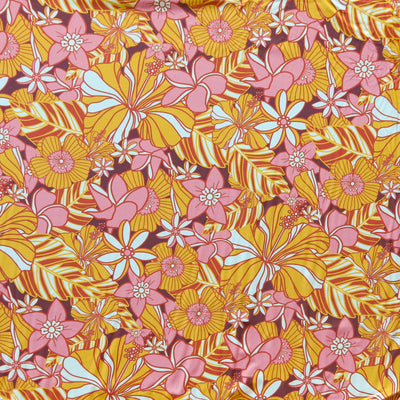 Mod Golden Floral Nylon Spandex Swimsuit Fabric