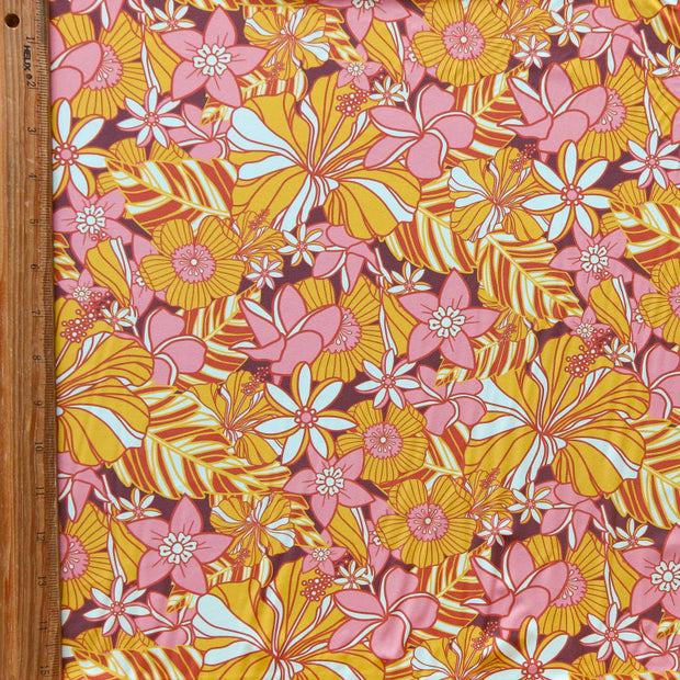 Mod Golden Floral Nylon Spandex Swimsuit Fabric