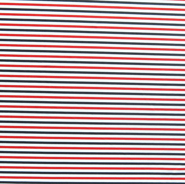 Navy, White, and Red Narrow Stripes Nylon Spandex Swimsuit Fabric