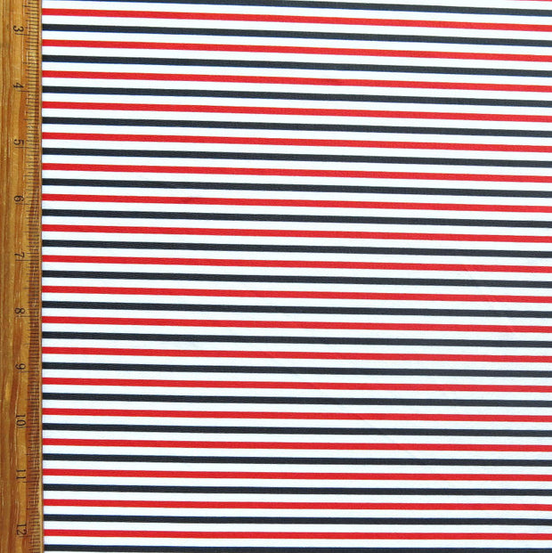 Navy, White, and Red Narrow Stripes Nylon Spandex Swimsuit Fabric