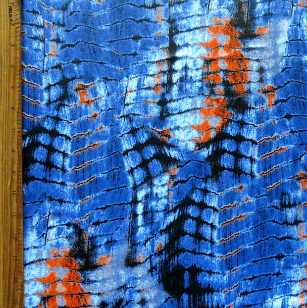 Orange/Blue Gator Print Poly Spandex Swimsuit Fabric - 26" Remnant