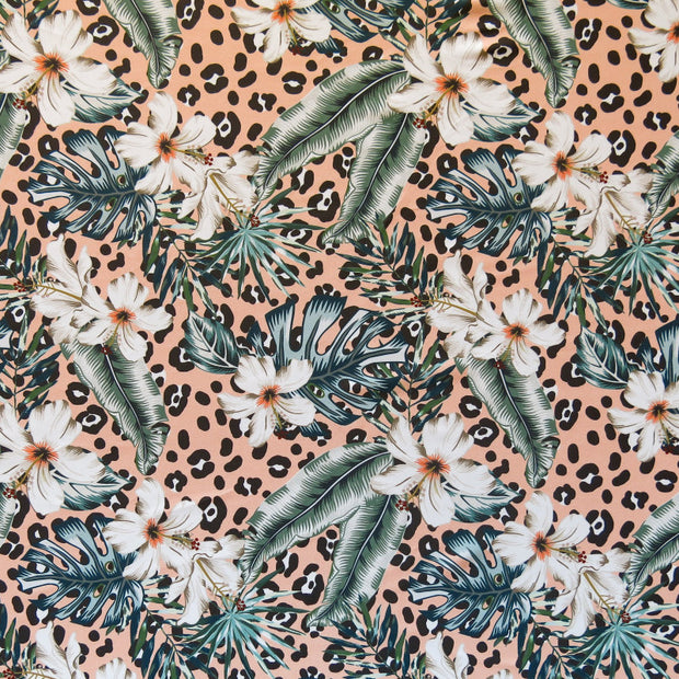 Peach Jungle Poly Spandex Swimsuit Fabric