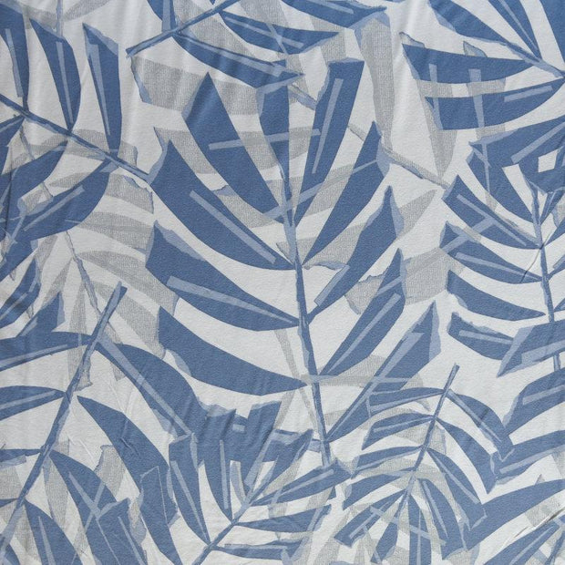 Blue and Grey Foliage Cotton Spandex Jersey Knit Fabric - 32" Remnant