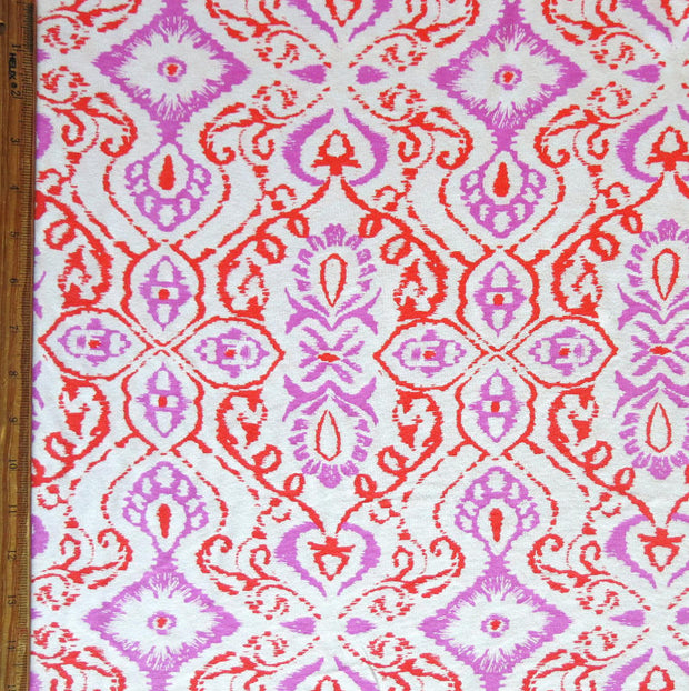 Persimmon and Orchid Paisley Cotton Knit Fabric