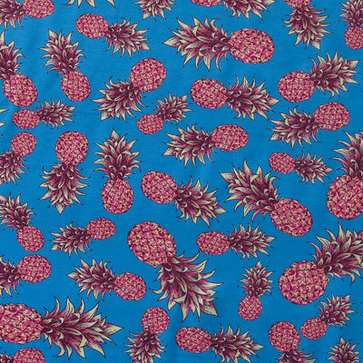 Pineapples on Blue Nylon Spandex Swimsuit Fabric