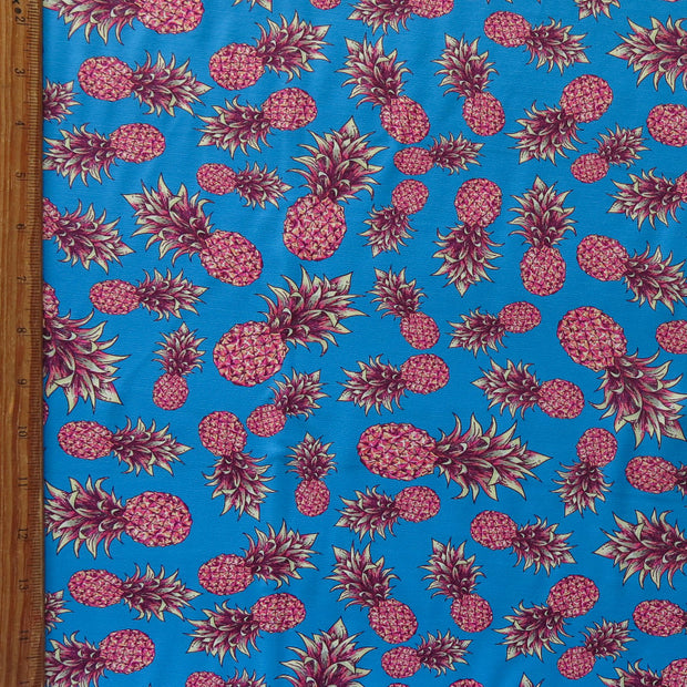 Pineapples on Blue Nylon Spandex Swimsuit Fabric