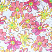 Pink and Yellow Floral Cotton Slub Jersey Knit Fabric - 18" Remnant