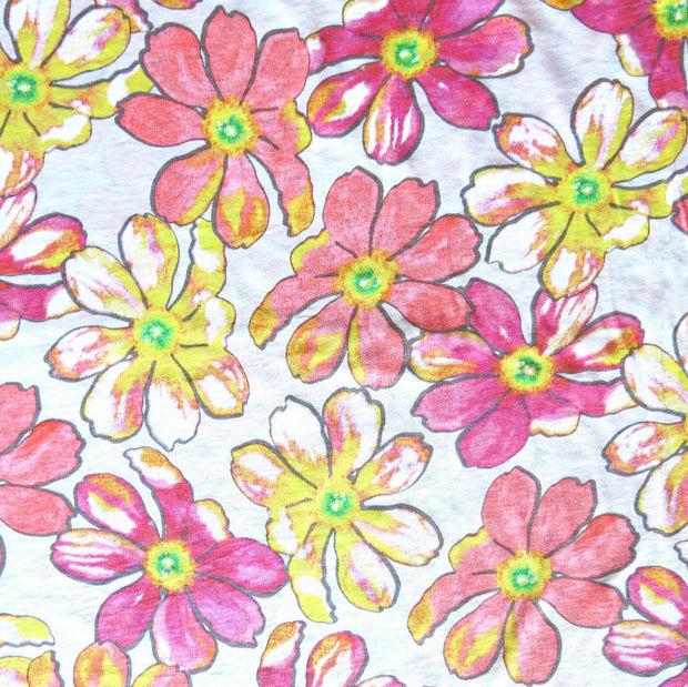 Pink and Yellow Floral Cotton Slub Jersey Knit Fabric - 18" Remnant