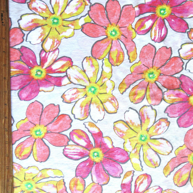Pink and Yellow Floral Cotton Knit Fabric