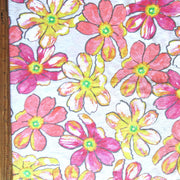 Pink and Yellow Floral Cotton Slub Jersey Knit Fabric