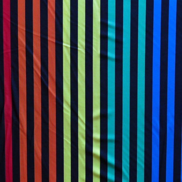 Rainbow and Black Stripe Poly Spandex Swimsuit Fabric