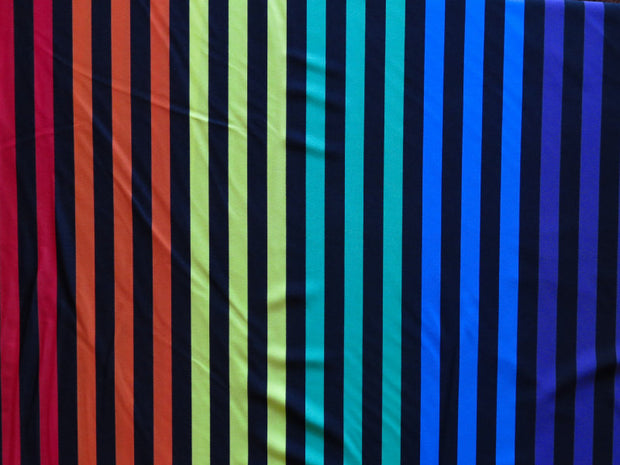 Rainbow and Black Stripe Poly Spandex Swimsuit Fabric