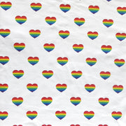 Rainbow Hearts on White Cotton Lycra Knit Fabric