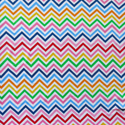 Rainbow Zig Zags on White Cotton Lycra Knit Fabric