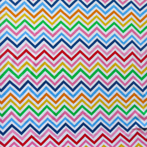 Rainbow Zig Zags on White Cotton Lycra Knit Fabric