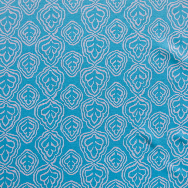 Reaction Aqua Leaf Outline Poly Lycra Knit Fabric - 24" Remnant