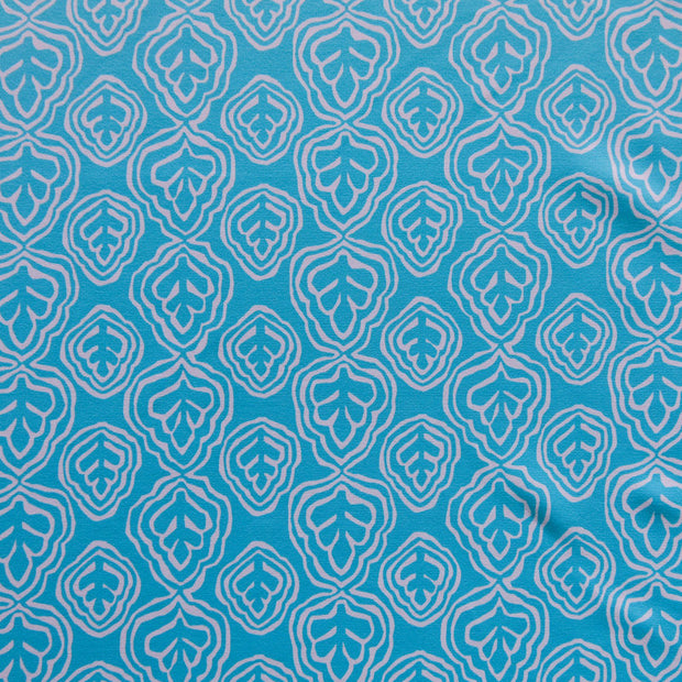 Reaction Aqua Leaf Outline Poly Lycra Knit Fabric - 1 1/3 Yard Pieces