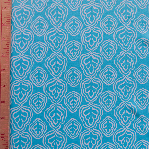 Reaction Aqua Leaf Outline Poly Lycra Knit Fabric - 24" Remnant