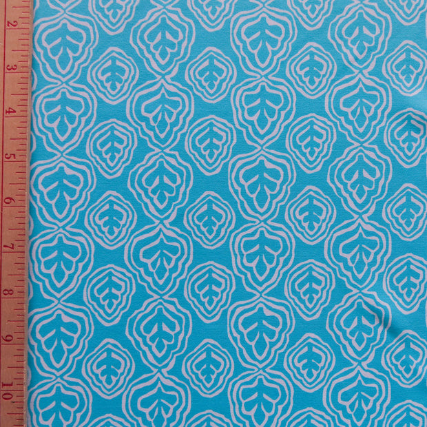 Reaction Aqua Leaf Outline Poly Lycra Knit Fabric - 1 1/3 Yard Pieces