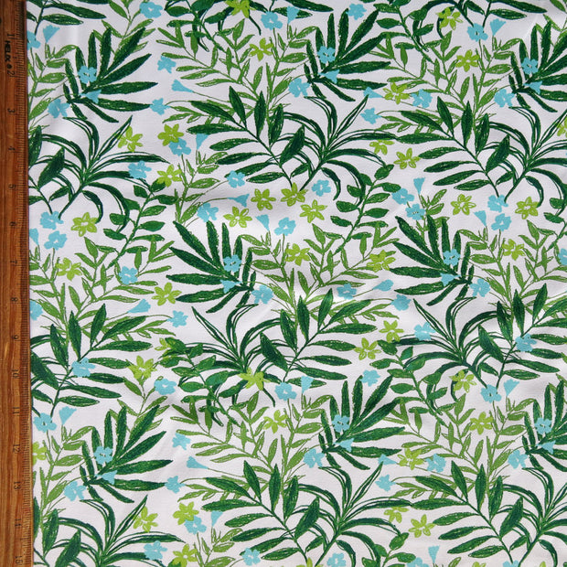 Reaction Green Branches and Blossoms Poly Lycra Knit Fabric