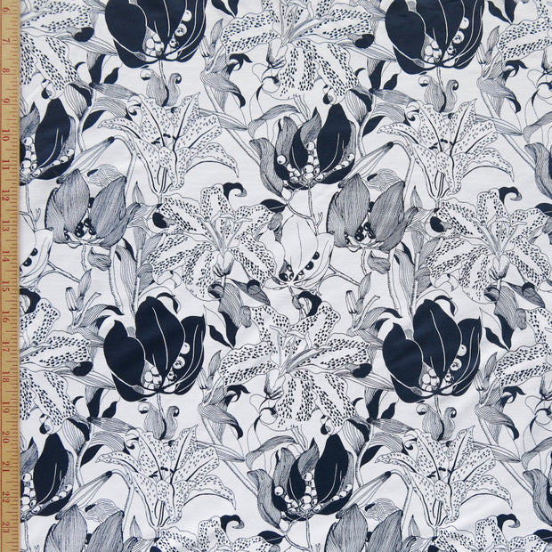 Reaction Navy Lilies Poly Lycra Knit Fabric