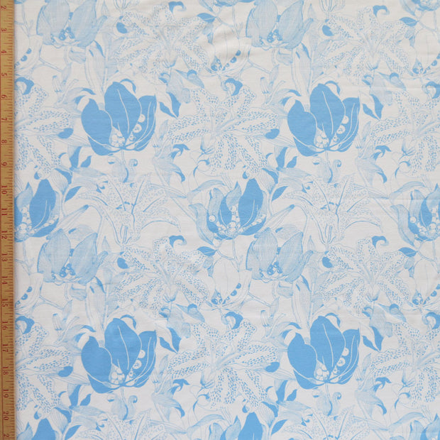 Reaction Powder Blue Lilies Poly Lycra Knit Fabric