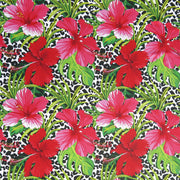 Red and Pink Hibiscus on Leopard Poly Spandex Swimsuit Fabric