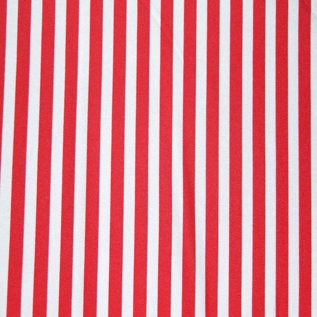 Red and White Shiny Vertical Stripe Nylon Spandex Swimsuit Fabric