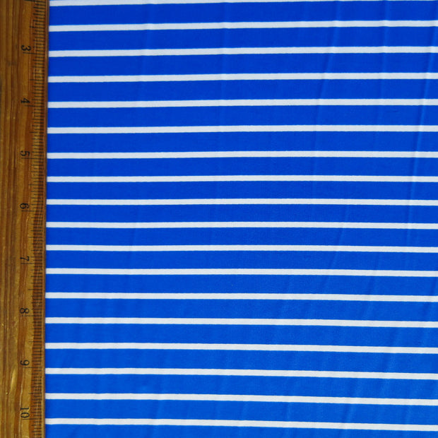 Royal and White Narrow Stripe Nylon Spandex Swimsuit Fabric