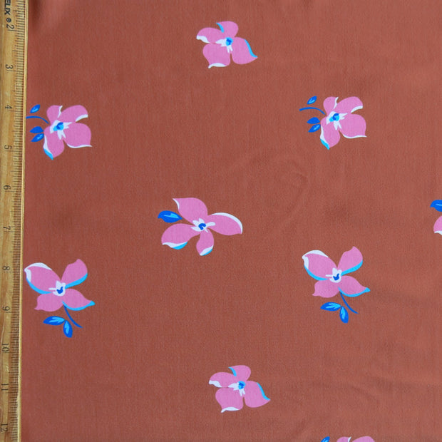 Scattered Floral on Terra Cotta Nylon Spandex Swimsuit Fabric