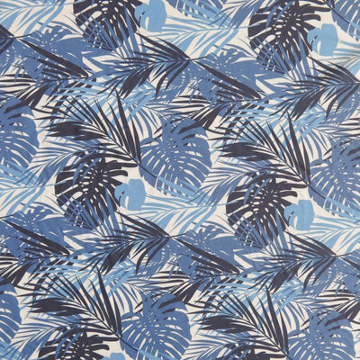 Shades of Blue Monstera Leaves on Grey Flow Stretch Boardshort Fabric