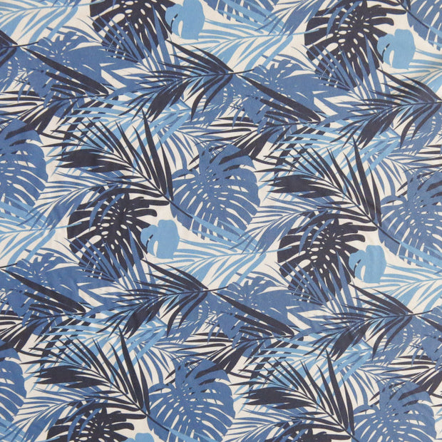 Shades of Blue Monstera Leaves on Grey Flow Stretch Boardshort Fabric