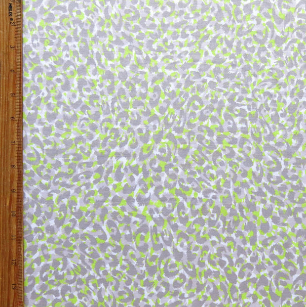 Shades of Grey and Lime Small Leopard Print Nylon Spandex Swimsuit Fabric