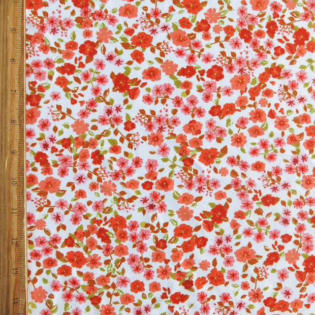 Shades of Orange Ditsy Flowers Poly Spandex Swimsuit Fabric