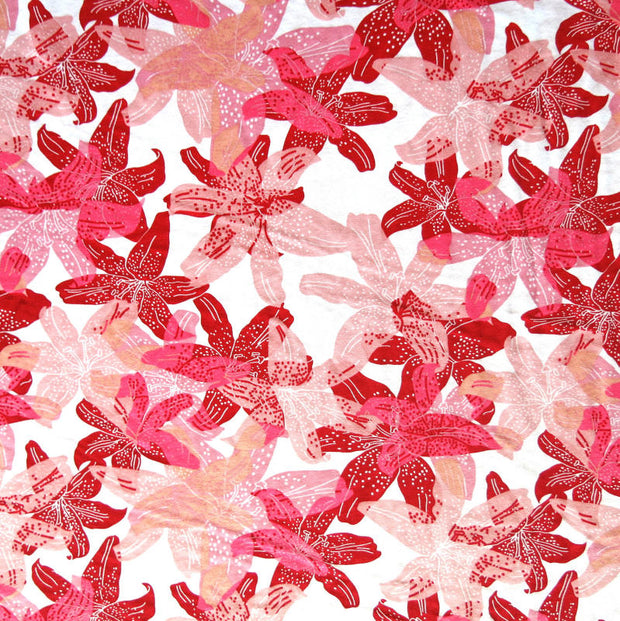 Shades of Red Lilies Cotton French Terry Knit Fabric