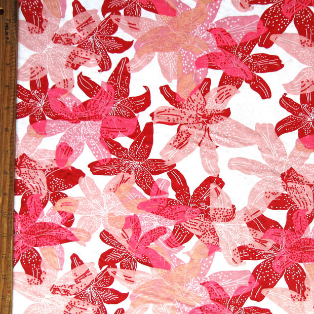 Shades of Red Lilies Cotton French Terry Knit Fabric