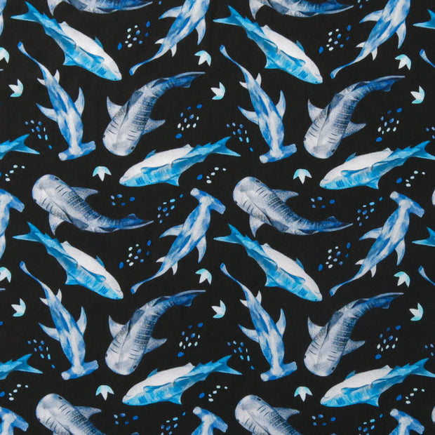 Sharks on Black Nylon Spandex Swimsuit Fabric