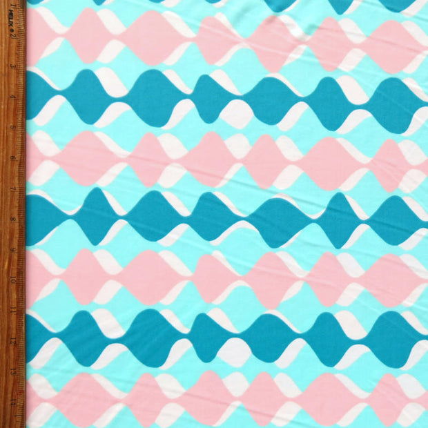 Teal/Pink Geo Waves Nylon Spandex Swimsuit Fabric