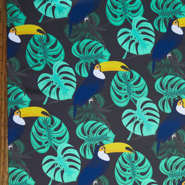 Toucans and Monstera Leaves Flow Stretch Boardshort Fabric