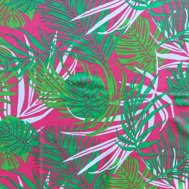 Tropical Leaves on Pink Nylon Spandex Swimsuit Fabric