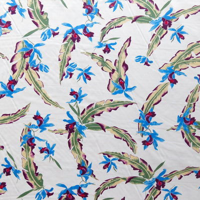 Tropical Orchid on Ivory Nylon Spandex Swimsuit Fabric