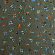 Trucks on Green Poly Cotton Jersey Knit Fabric