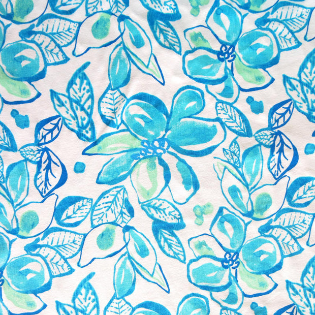 Turquoise and Mint Large Floral Cotton Knit Fabric - RESERVED